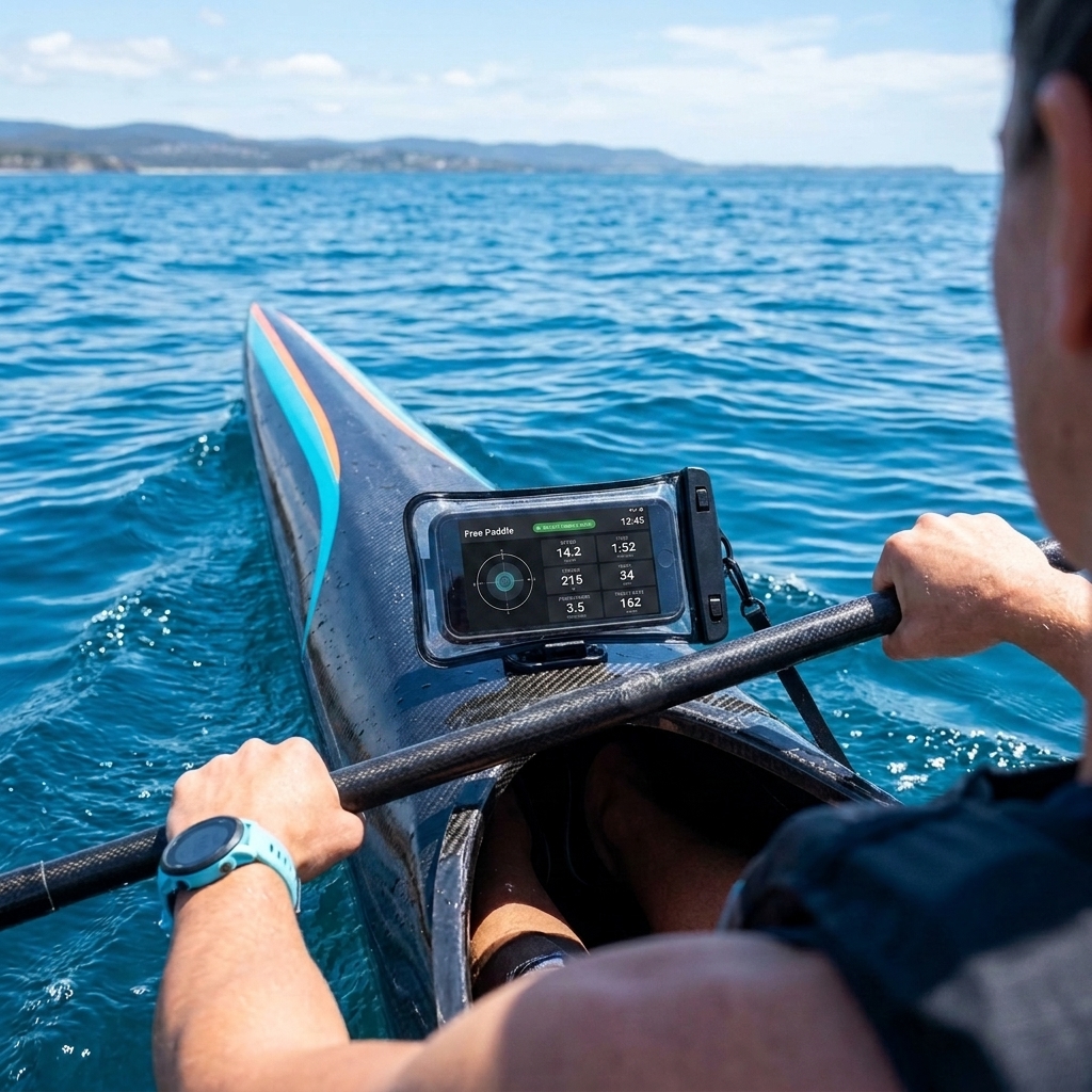 Kymatiq Outdoor Kayak Deck Computer Mounted on Racing Kayak
